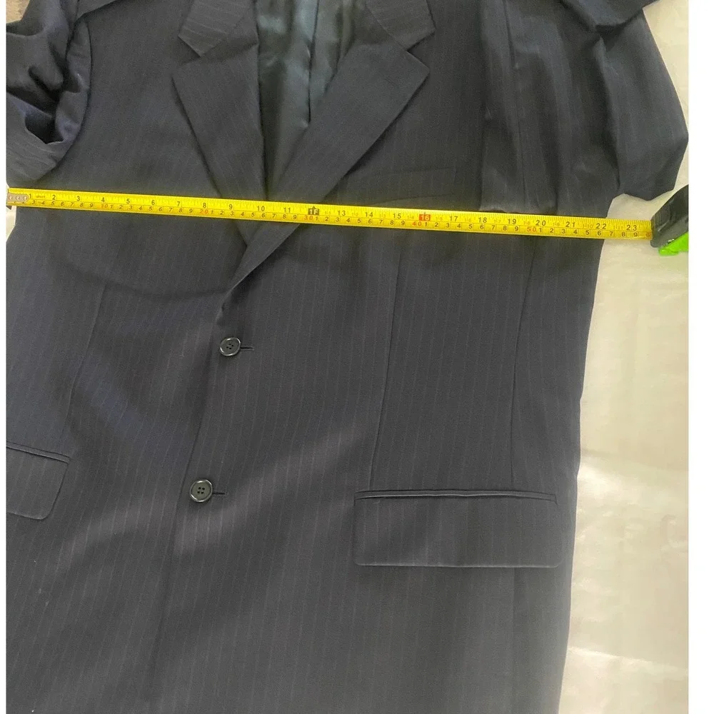 Barney New York Mens‎ Navy Blue Pinstripe 2 Piece Suit Two Button Blazer
